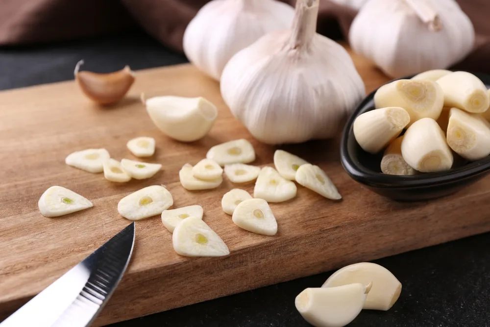 garlic on a cutting board