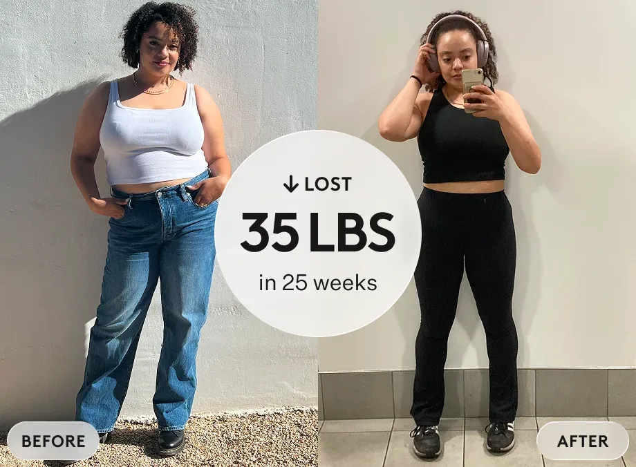 Cam K. — real Noom GLP-1Rx Plus Program member before and after weight-loss photos